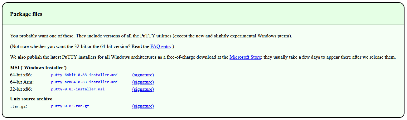 PuTTY Download Page